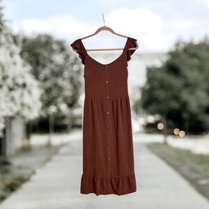 Monteau Los Angeles Midi Pullover Dress Rayon/Linen Blend Smocked Upper Back